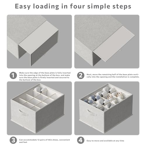 FHSQX 2 Pack Shoe Organizer for Closet,Foldable Shoe Organizer,Fits up to 24 Pairs,Storage Containers With Bottom Support for Shoes - color: Light grey, size: 16.5*12.6*9.5in