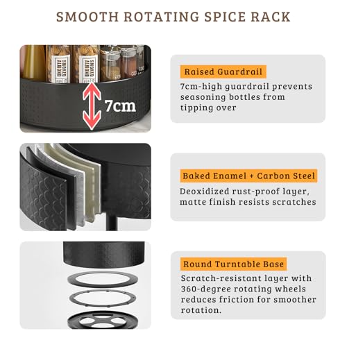 Rotating Spice Rack with Paper Towel Holder, 2 Tier Turntable Lazy Susan, Seasoning Organizer for Kitchen Countertop Cabinet, Black - color: Black