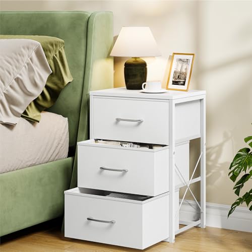 CHOEZON Stackable Storage Drawers for Closet, 3 Drawer Dresser with Wooden Top, Fabric Clothes Organizers with Metal Handles, Closet Organizer with 3 Drawers for Bedroom, Living Room, White TCW31WB - size: 11.8"D x 15.7"W x 23"H (3 Drawers)