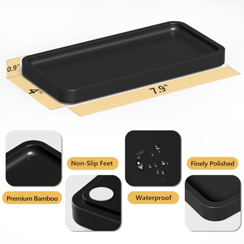 Weenson Small Bathroom Vanity Tray for Countertop Makeup Perfume Jewelry Decor Candle Keys, Small Black Kitchen Tray for Soap Dispenser Spice Bamboo Toilet Tray 7.9" L x 4" W x 0.79" H - color: Black, size: 7.9" x 4" x 0.8"