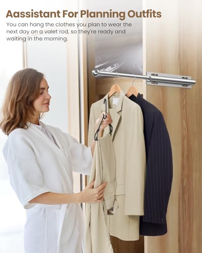Supforce Valet Rod for Closet Pull Out, Retractable Slide Out Valet Rod Closet Organization, 12" Aluminum Valet Clothing Hanger Rods Perfect for Suits, Freshly Pressed Clothes, White - color: White, size: 12IN