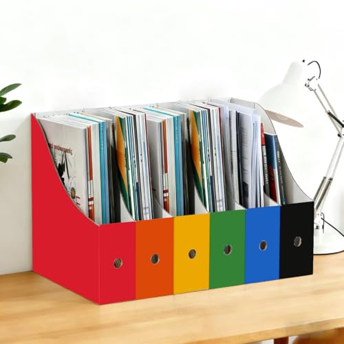 Limitliho Magazine File Folder Holder for Desk, Book Bins for Classroom Library,Office,Home, 10.6" H x 10.2" L x 3.5" W in Cardboard Paper Organizer (Red, 2 Pack) - color: Red, size: 2 Pack