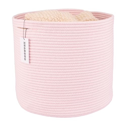 XUANGUO Cotton Rope Basket For Girls Kids 16”X14” Baby Laundry Baskets Nursery Bin Round Woven Basket Organizer For Storage Toys Blankets Shoes Clothes pink - color: pink