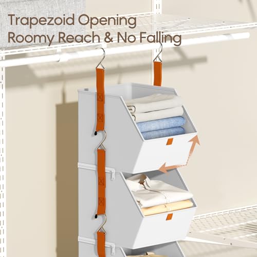 Homsorout Collapsible Hanging Closet Organizer - 3 Tier Closet Shelves Storage System with Hooks, Fabric Hanging Storage Bins for Clothes, Foldable Storage Basket for Laundry, Bedroom, Rv, White - color: White, size: 3 shelves