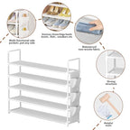 OYREL 5 Tier Shoe Organizer, 33.3in Wide x 11.2in Deep x 35.6in Tall, Black Metal and Plastic Shoe Rack with Side Bag, Holds 20-25 Pairs of Shoes - color: White, size: 5 Tier