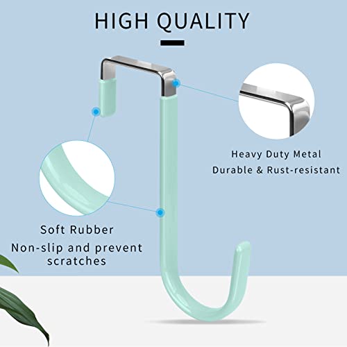 FYY Over the Door Hooks, 4 Pack Door Hangers Hooks with Rubber Prevent Scratches Heavy Duty Organizer Hooks for Living Room, Bathroom, Bedroom Hanging Clothes, Towels, Hats, Coats, Bags Green - color: A Light Green, size: Short, style: 4 Pack