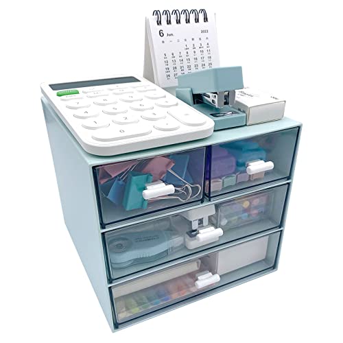 Marknor Makeup Organizer, Desk Organizer with 4 Drawers, Sundries Storage，Vanity Cosmetic Storage Box, Bathroom Counter or Dresser, Blue (QBH-4CT-2) - color: Blue