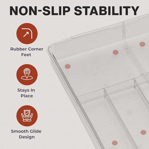 Masirs Expandable Utensil Drawer Organizer - BPA-Free Plastic Clear Silverware Tray with Multiple Compartments - Non-Slip Cutlery Storage for Kitchen, Bathroom, or Office Drawers (Clear) - color: Clear