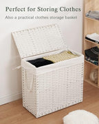 SETVSON Laundry Hamper with Lid Laundry Basket 132 L (35 Gal) Wicker Clothes Hamper, Handwoven Rattan Hamper with Handles and 4 Removable Liner Bags, 6 Mesh Bags for Laundry Bedroom White - color: White, size: 35.0 Gal