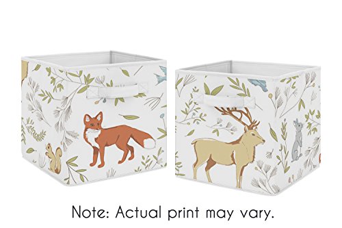 Sweet Jojo Designs Woodland Animal Toile Foldable Fabric Storage Cube Bins Boxes Organizer Toys Kids Baby Childrens for Collection Set of 2 - color: Woodland Animals