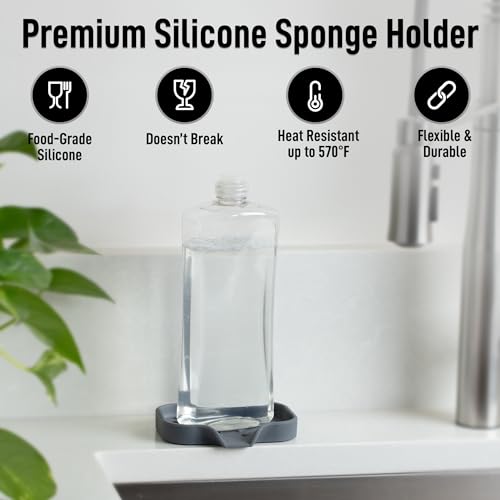Zulay Kitchen Small Silicone Sponge Holder (4.9x3.3”) – Space-Saving Sink Organizer Tray for Sponge, Soap, Brush & More – Compact Non-Slip Dish for Kitchen & Bathroom (Grey) - color: Grey, size: Small (4.9x3.3)