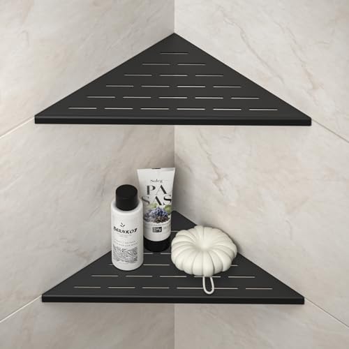 Corner Shower Shelf, 12" Matte Black 304 Stainless Steel Slot Design Recessed Corner Shelves 2 Pack Bathroom Grout in Shelf for Tiled Wall, Large Size - color: Matte Black, size: 12"-2 Pack