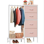 HIGDBFE Dresser with Hanging Rack, 4 Drawers Small Closet for Bedroom, Reversible Fabric Kids Chest of Drawers with Clothes Rack, Tall Storage Tower, Sturdy Frame, Pink, 44''H - color: Pink