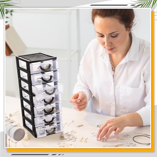 Thyle 2 Pcs Plastic Drawers Organizer Mini Organizer Stackable Plastic Clear Drawer Storage Box Containers Storage Units for Desktop Classroom Craft 6.7 x 4.9 x 13.4 inches(Black) - color: Black