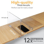 12 Pack Acrylic Shelf Dividers for Closet 11x7.9 Inch – Acrylic Dividers for Shelves Clear Closet Shelf Separators for Purses, Clothes Storage – Vertical Bookshelf Dividers for Bedroom & Kitchen - size: Pack of 12