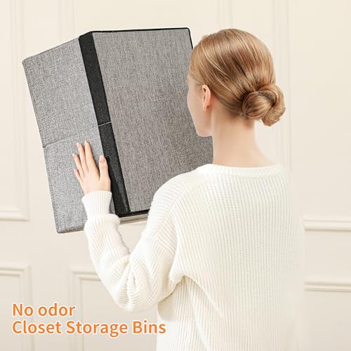 Linen Folding Storage Bins, 3 Pack Large Storage Baskets, Washable, Clothing Storage Bins with Handle, Closet Organizer for Storage Sweater,Sheets (gray black, 18½"x13½"x8½") - color: gray black, size: 18½"x13½"x8½"