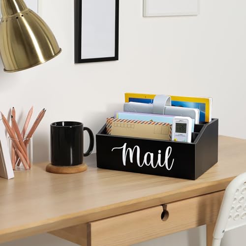 DRASTAR Mail Organizer Countertop, Mail Holder with 4 Slots, Wood Mail Sorter, Bill Organizer for Desk, Mail Storage Organizer for Home Office - color: Black, size: 4 Slots