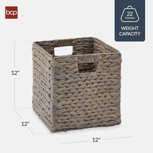 Best Choice Products 12x12in Pack of 5 Cube Storage Baskets, Water Hyacinth Multipurpose Collapsible Organizers, Handwoven Laundry Totes for Laundry, Living Room, Kids Room & Nursery - Gray - color: Gray, size: 12x12in