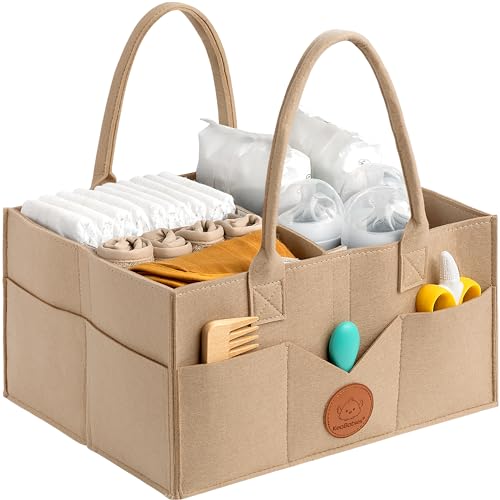 KeaBabies Baby Diaper Caddy Organizer with Handle - Portable Baby Car Organizers and Storage for Nursery, Changing Table, Large Shower Gift Basket for New Mom Gifts & Boy Girl Registry (Taupe) - color: Taupe