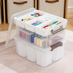 Citylife 17 QT Plastic Storage Box with Removable Tray and 6 Detachable Tall Inserts Craft Organizers and Storage Clear Storage Container for Organizing Crayon, Craft, Sewing, Playdoh, 2 Packs - size: 17 Qt- 2 Pack- W