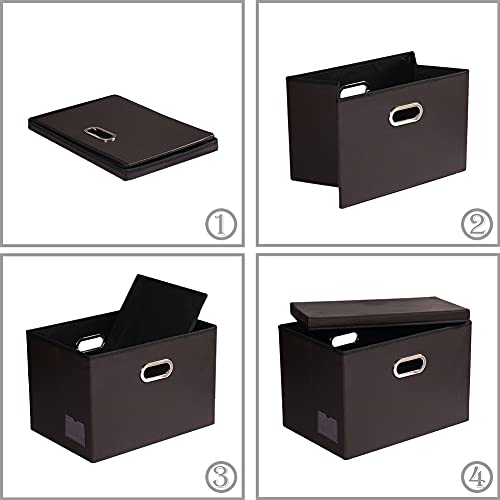 PRANDOM Collapsible Storage Bins with Lids [3-Pack] Leather Fabric Foldable Storage Boxes Organizer Containers Baskets Cube with Cover for Bedroom Closet Office Nursery Brown (14.9x10.8x10) - color: Brown, size: Medium(3-Pack)