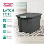 Sterilite 6-Pack Latch Tote, Stackable Plastic Storage Container Bins with Lids, 12 Gallon, Gray/Green - Latching Boxes for Bedroom, Bathroom, Garage, and Office Organization