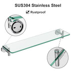 Glass Shelves for Bathroom,16-Inch Chrome Polished Floating Bathroom Shelf Stainless Steel Tempered Glass Shelf Modern Shelves Wall Mounted - color: Chrome Polished, size: 16"without railing