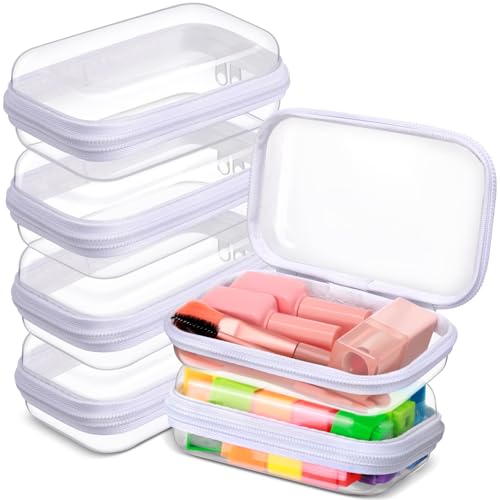 Sanwuta 6 Pcs Clear Hard Zipper Case Plastic Zipper Pouches Transparent Makeup Bag Pencil Case Pouches Toiletry Diaper Bag for Travel Toy Storage Organizer Bins(White,5 x 3 x 2 Inch) - color: White, size: 5 x 3 x 2 Inch