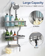 YASONIC Shower Caddy Hanging - Never Rust Organizer - Aluminum over The head caddy with 10 Hooks for Razor/Sponge - Shower Rack with Soap Basket - Grey - color: Grey