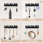 Key Holder for Wall, Key Hooks with 8 Hooks, Key Holder Wall Mount Self Adhesive, Key Rack for Wall No Drill for Entryway, Front Door, Hallway, Living Room (Black-Love You Bye)