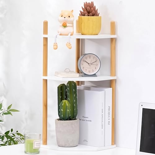 3-Tier Expandable Bamboo Corner Shelf - Dish/Plate Organizer for Cabinet, Kitchen Counter Shelf & Small Kitchen Shelf, Adjustable (White, 1-Pc 11.4" H) - color: 11.4"H-White-3