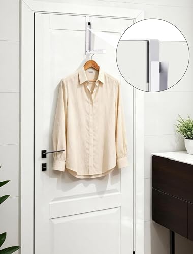 2-Packs Over the Door Hanger Hooks with Extra Anti-slip Pads, Metal Folding Clothes Drying Racks for Laundry, Dorm, Portable Space Saving Coat Towels Organizer Rack for Travel, Hanging Storage
