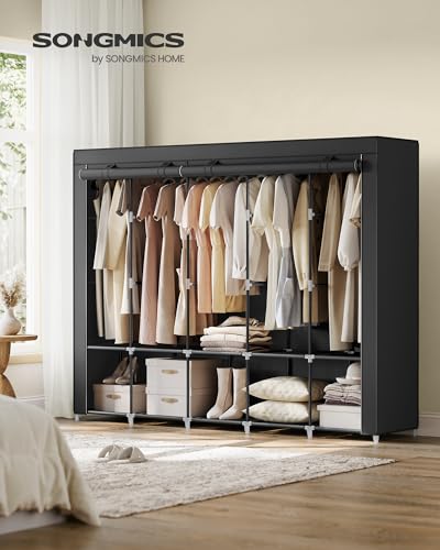SONGMICS Portable Closet, Wardrobe Closet Organizer with Cover, 5 Hanging Rods and Shelves, 4 Side Pockets, 17.7 x 83 x 65.7 Inches, Large Capacity for Bedroom, Living Room, Ink Black URYG095B01 - color: Ink Black, size: 5 Tiers（83"L）
