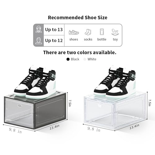 12 PACK Large Shoe Storage Boxes, Shoe Boxes Clear Plastic Stackable, Shoe Organizer for Size 12 (Grey 12 Pack) - color: Ash, size: 12 PACK
