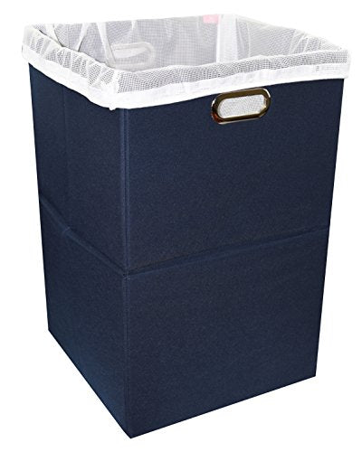 Extra Large Laundry Hamper with Laundry Bag, Foldable Clothes Basket with Metal Handles & Moisture-Resistant Base, Premium Durable Fabric for Bathroom, Dorm, and Family (Navy Blue) - color: Navy Blue