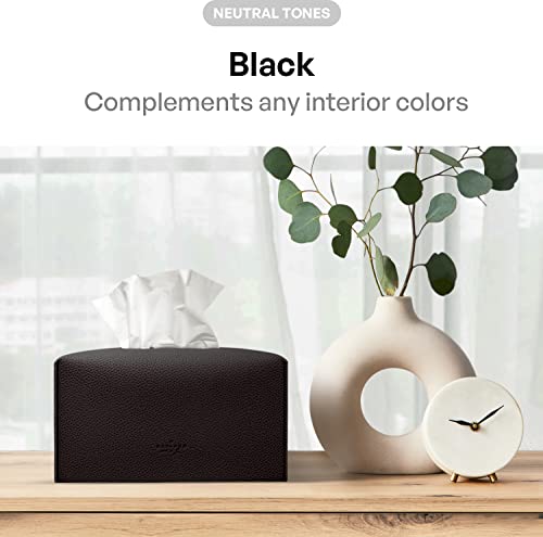 Carrotez Tissue Box Cover, [Refined] Modern PU Leather Rectangular Tissue Box Holder - Decorative Holder/Organizer for Bathroom Vanity Countertop, Night Stands, Office Desk 9.5"X5"X5" - Black - color: Black, size: [Rectangular]