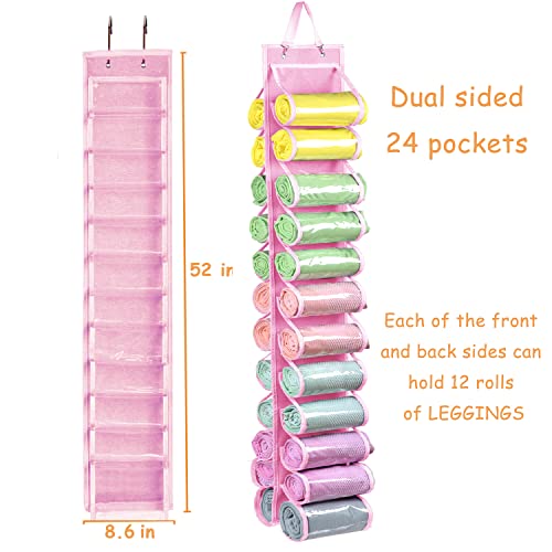 Legging Storage Bag Storage Hanger Can Holds 24 Leggings or Shirts Jeans Compartment Storage Hanger, Foldable Leggings Organizer Clothes Portable Closets Roll Holder (Pink) - color: Pink