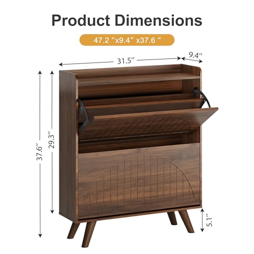 Decofy 37.6” Shoe Cabinet with 2 flip-Down Drawers, Three Adjustable Levels, Suitable for entryway, Hallway, and Living Room (Walnut) - size: 2 Flip-Down