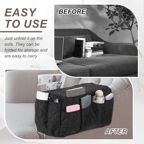 uxcell 2 Pcs Recliner Armchair Caddy, Couch Armrest Organizer with 14 Pockets for Bedside Sofa Remote Control Holder Magazine Phone Book Glasses (Black, 20" x 7" x 9") - color: Black