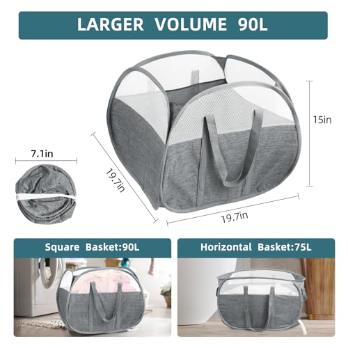 2 Pack Collapsible Laundry Baskets, 90L Large Foldable Laundry Basket, Pop Up Hampers for Laundry, Dirty Clothes Laundry Hamper for Bedroom, Bathroom, Dorm, Laundry Room, Travel or Camping Grey - color: 2xGray