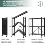 DEANIC 3 Tier Foldable Storage Shelves with Wheels, Kitchen Appliance Stand, Freestanding Metal Wire Shelf Rack, No Assembly Organizer Rolling Cart for Garage, Basement, Pantry (Black) - color: Black