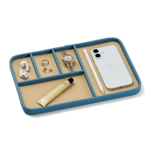 Nordik Leather Valet Tray - Nordik Blue - 11.8x7.9 Inch Large-Sized Vegan Leather Tray - Stylish Nightstand Organizer for Men - Modern Bedside Caddy - EDC Catchall for Keys Watch Wallet Jewellery - color: Nordik Blue, size: 11.8in x 7.9in