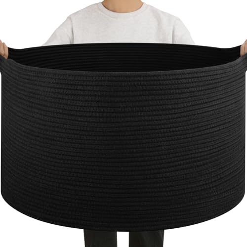OIAHOMY 90L Blanket Basket for Living Room, Large Basket 23" x 23" x 13" with Handle, Laundry Hamper for Blankets, Pillows, Toy Storage for Kids, Dogs - Black - color: Black, size: 23" x 23" x 13"