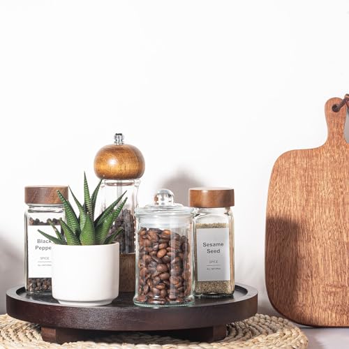 Round Decorative Tray Wood Bathroom Counter Organizer Farmhouse Kitchen Decor Wooden Riser for Soap Dish, Perfume, Candle, Sponge, 10" - Walnut - color: Walnut, size: 10"