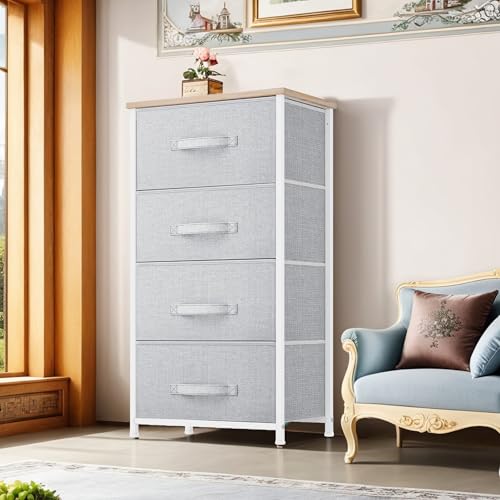 YITAHOME Dresser with 4 Drawers - Fabric Storage Tower, Organizer Unit for Bedroom, Living Room, Hallway, Closets - Sturdy Steel Frame - color: A - Ight Grey Fabric, style: 4-Drawer