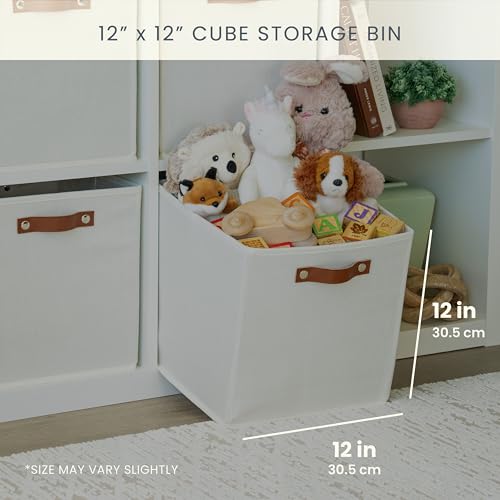 OrganiHaus White 12" x 12" x 12" Fabric Cube Storage Bins - Set of 4, Cube Fabric Organizer Bins with Vegan Handles, Kallax Storage Cubes, Cubbies Organizer Boxes, 12Inch Cubic Baskets for Shelves - color: Off-White, size: (12x12) Leather Handles