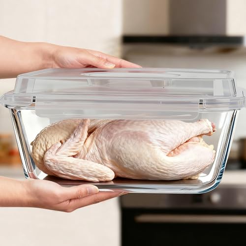 220oz/6500ml/28cup Extra Large Glass Storage Containers with Airtight Lid - Borosilicate Large Glass Food Storage for Rotisserie Chicken, Turkey - XL Big Glass Soup Bowls Freezer to Oven Safe - color: White handle