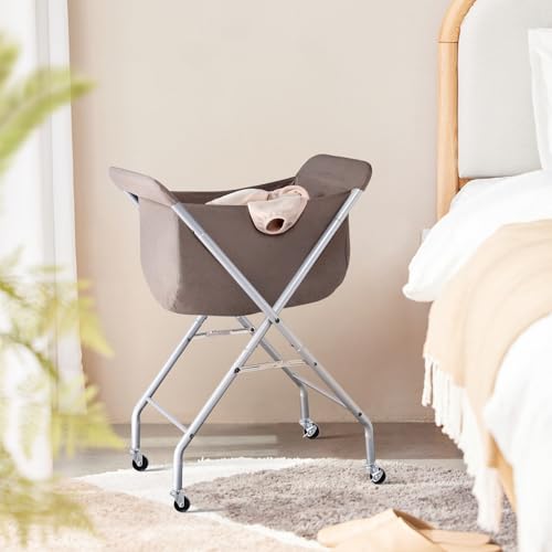 ELYKEN Laundry Cart with Wheels, 32”H Easy Rolling Laundry Hamper with Removable Liner Bag, Sturdy Metal Frame Clothes Basket with 4 Casters and 2 Brakes - color: Camel Brown, size: 23.2"L x 13"W x 32"H