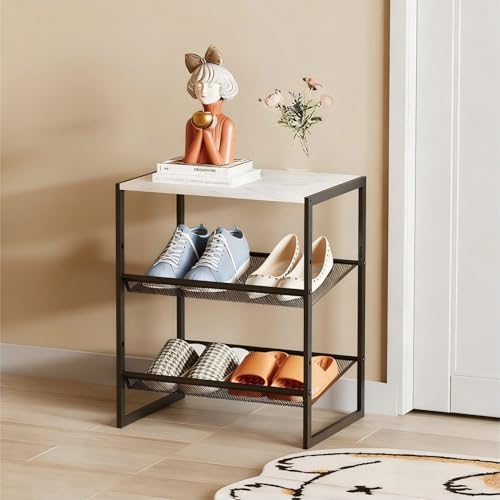 Garden 4 you Shoe Rack for Closet Narrow 3 Tiers, Small Shoe Rack with White Wooden Tabletop, Adjustable Metal Shoe Shelf for Closet Entryway Hallway Living Room - color: White, size: 3-Tier
