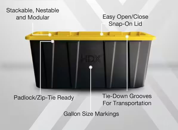 57 Gal. Tough Storage Tote in Black with Yellow Lid